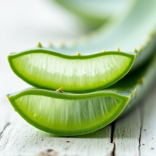 Friskt kuttet aloe vera-blad som viser gelen inni